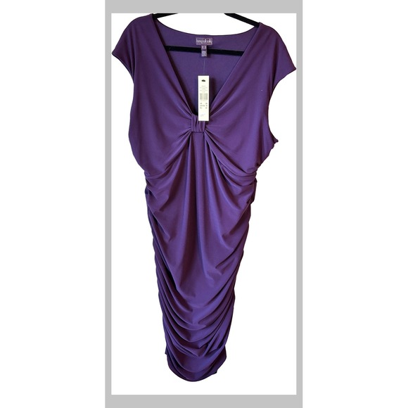 long tall sally Dresses & Skirts - Long Tall Sally Purple Knot Ruched V-Neck Sheath Dress Womens Size 18 NWT